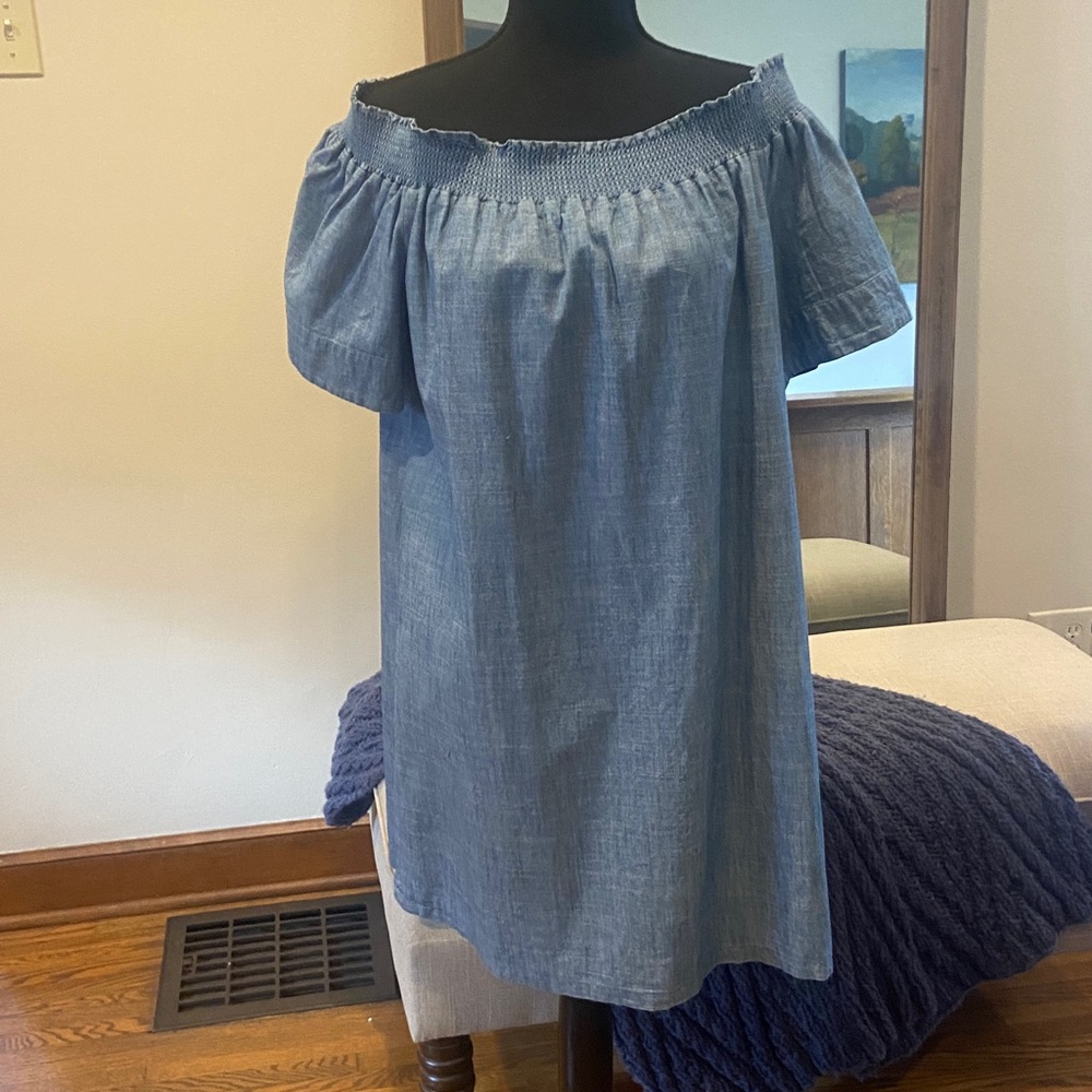 J. Crew off-the-shoulder chambray dress, size 14 - Picture 2 of 4